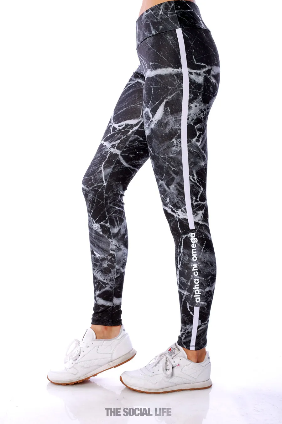 Alpha Chi Omega Black Marble Leggings