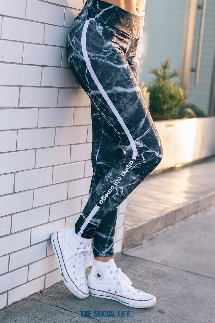 Alpha Chi Omega Black Marble Leggings