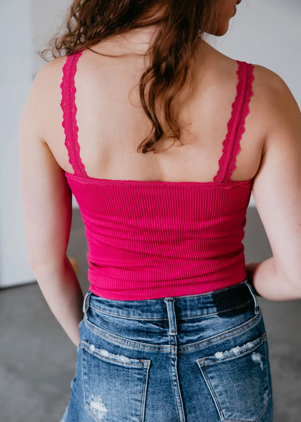 Andy Ribbed Lace Trim Tank