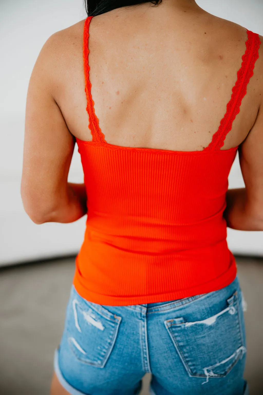 Andy Ribbed Lace Trim Tank