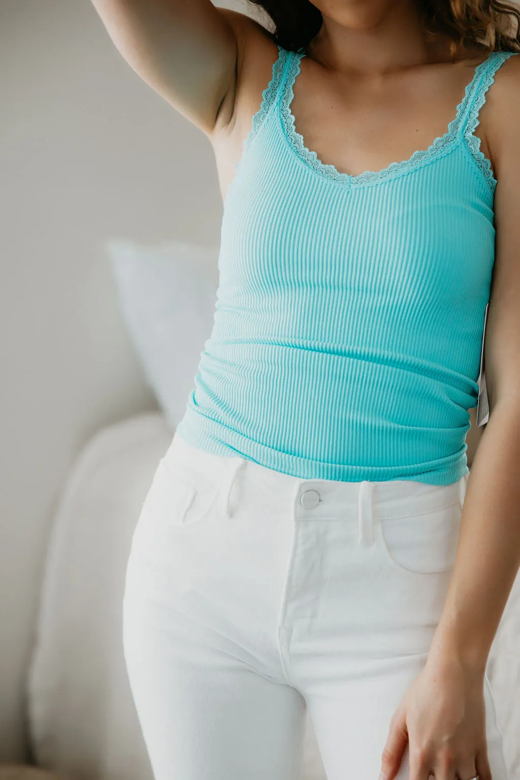 Andy Ribbed Lace Trim Tank