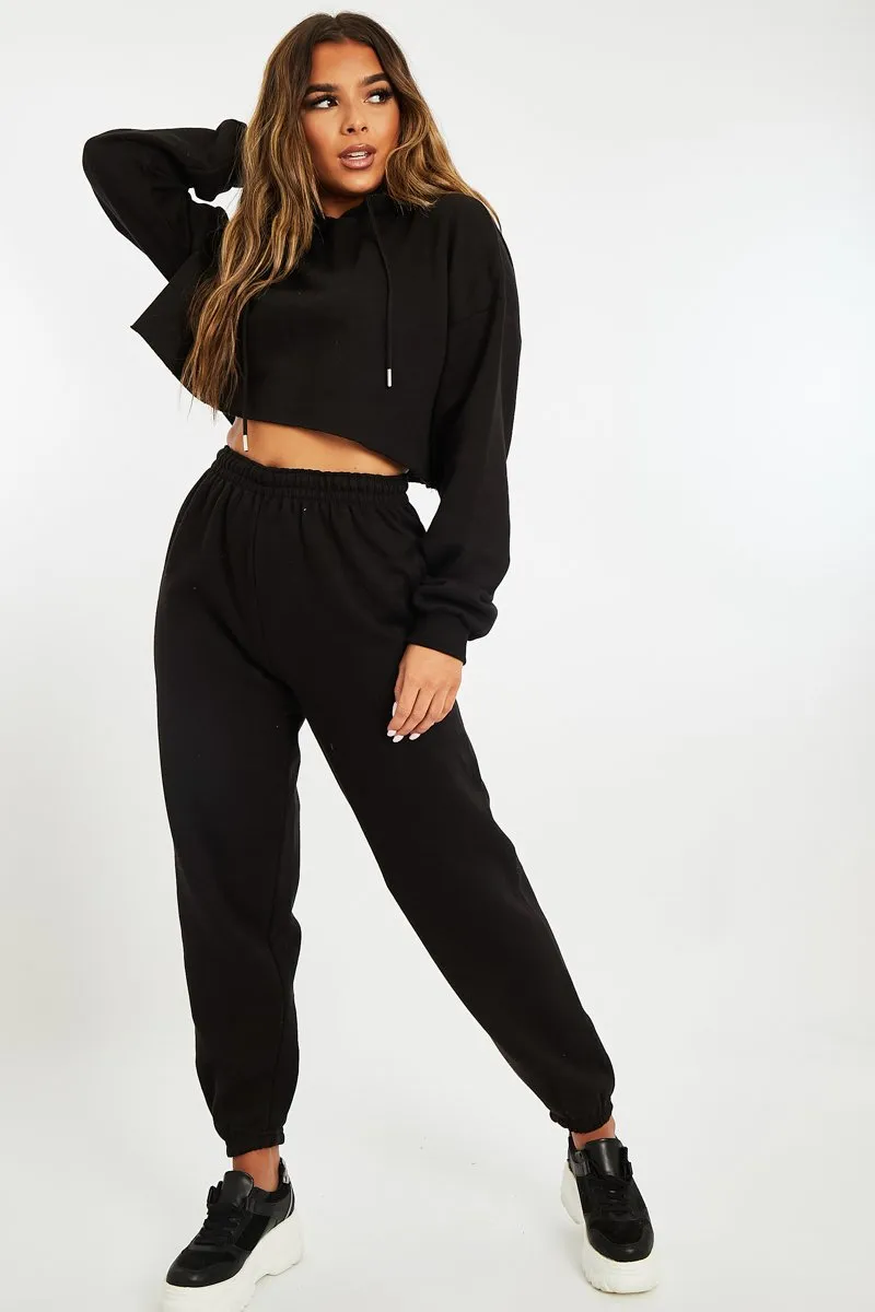 Black Cropped Oversized Hoodie and Joggers Co-ord - Karenza