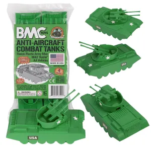 BMC Classic Payton Anti-Aircraft Tanks - 4pc Green Plastic Army Men Vehicles