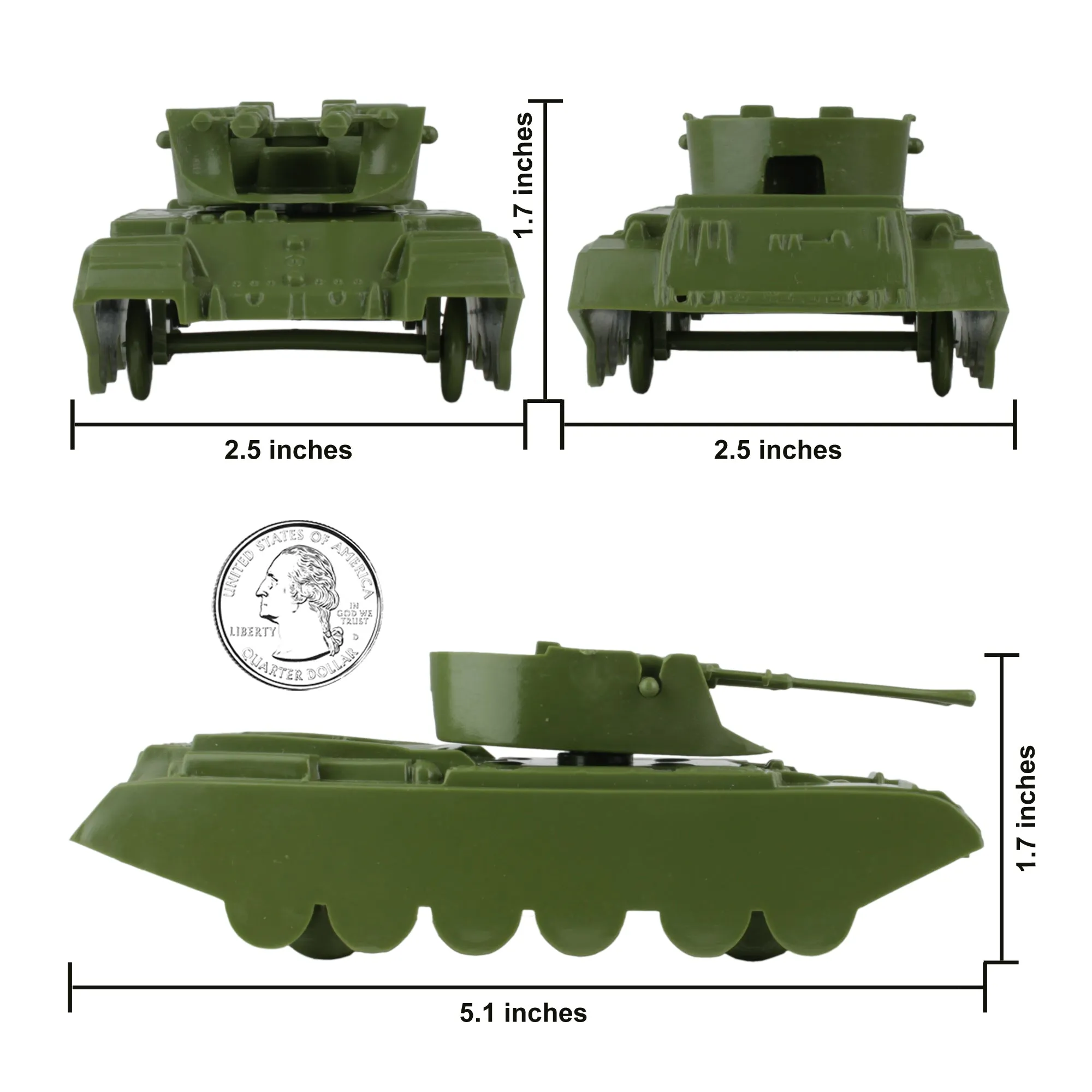 BMC Classic Payton Anti-Aircraft Tanks 4pc Tan & Green Plastic Army Men Vehicles