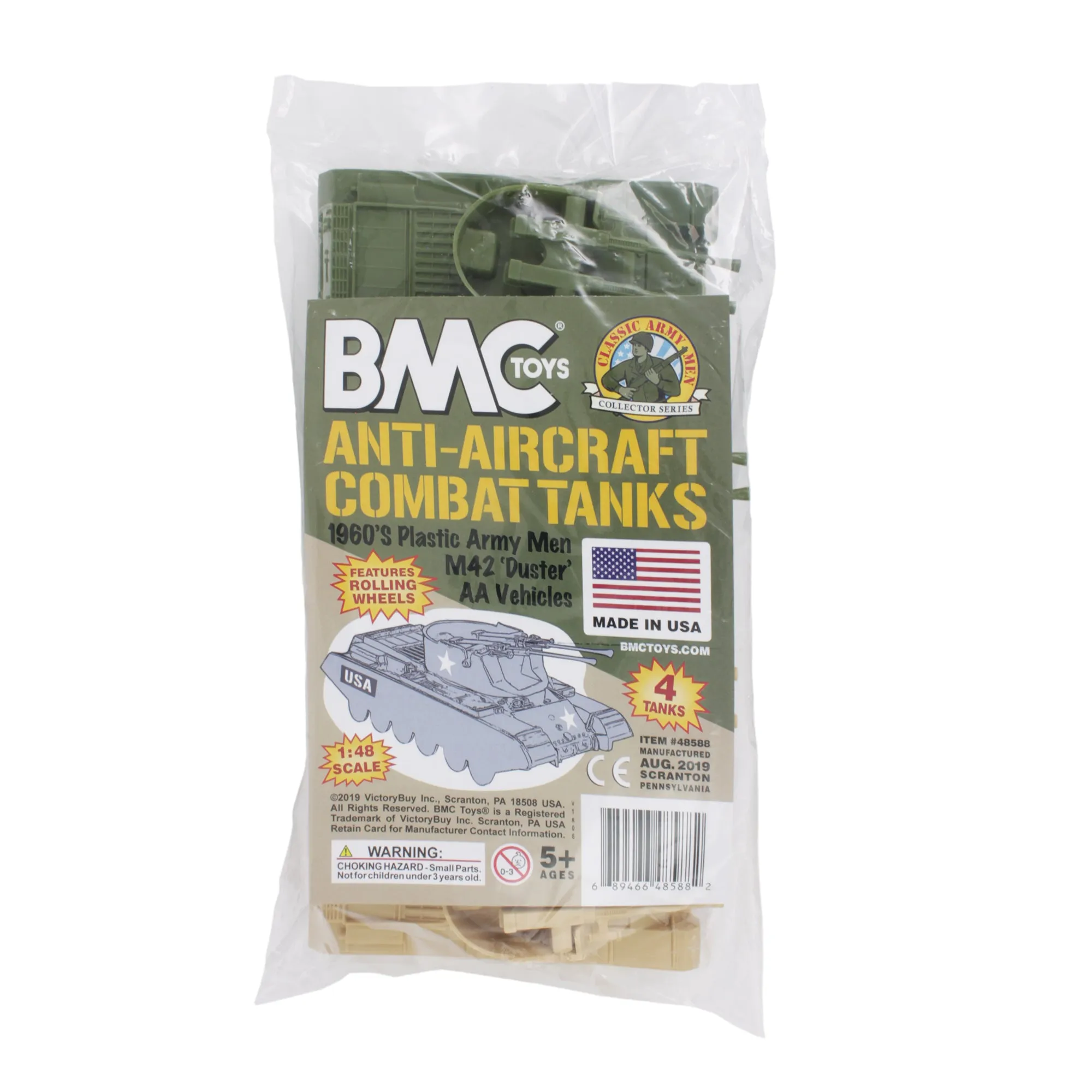 BMC Classic Payton Anti-Aircraft Tanks 4pc Tan & Green Plastic Army Men Vehicles