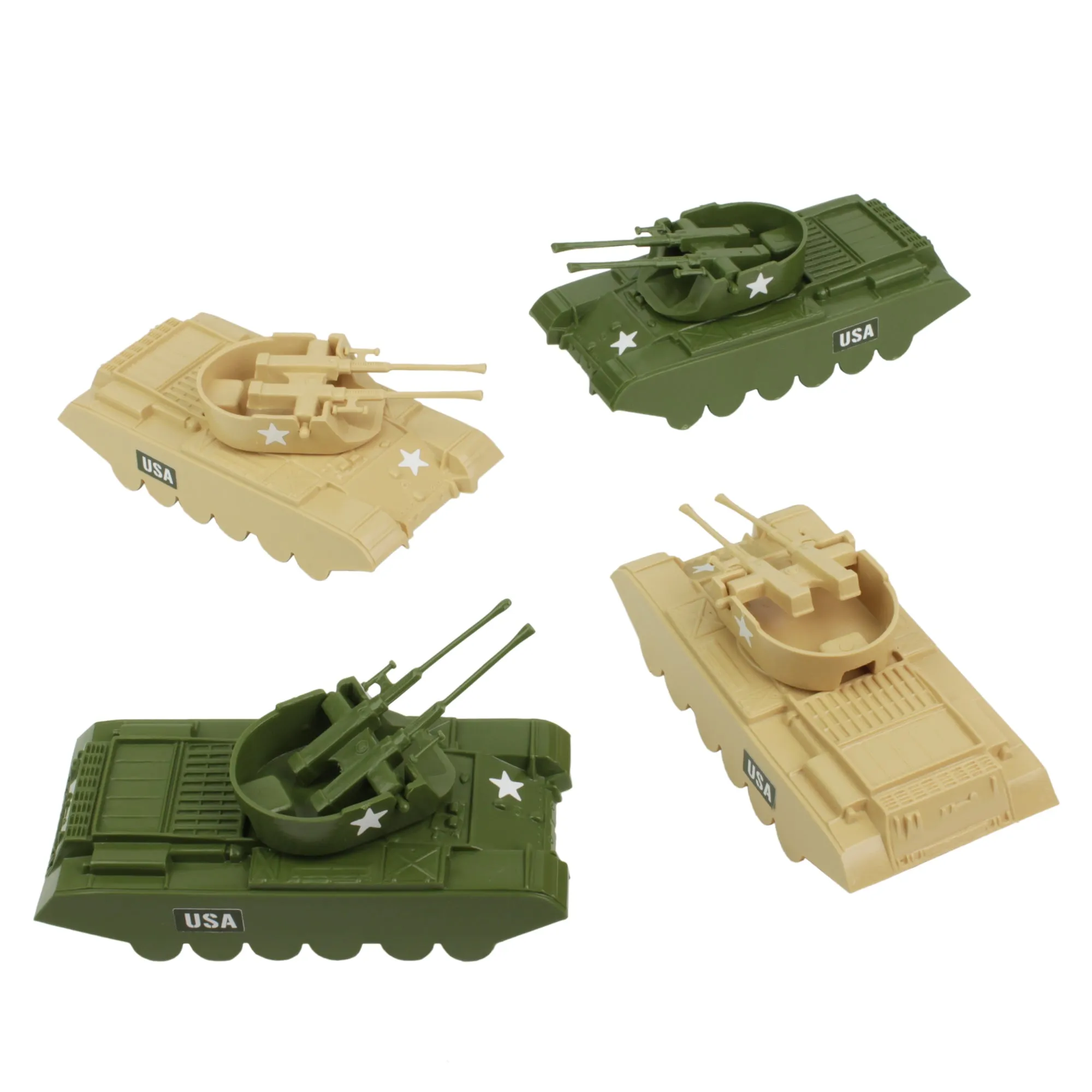 BMC Classic Payton Anti-Aircraft Tanks 4pc Tan & Green Plastic Army Men Vehicles