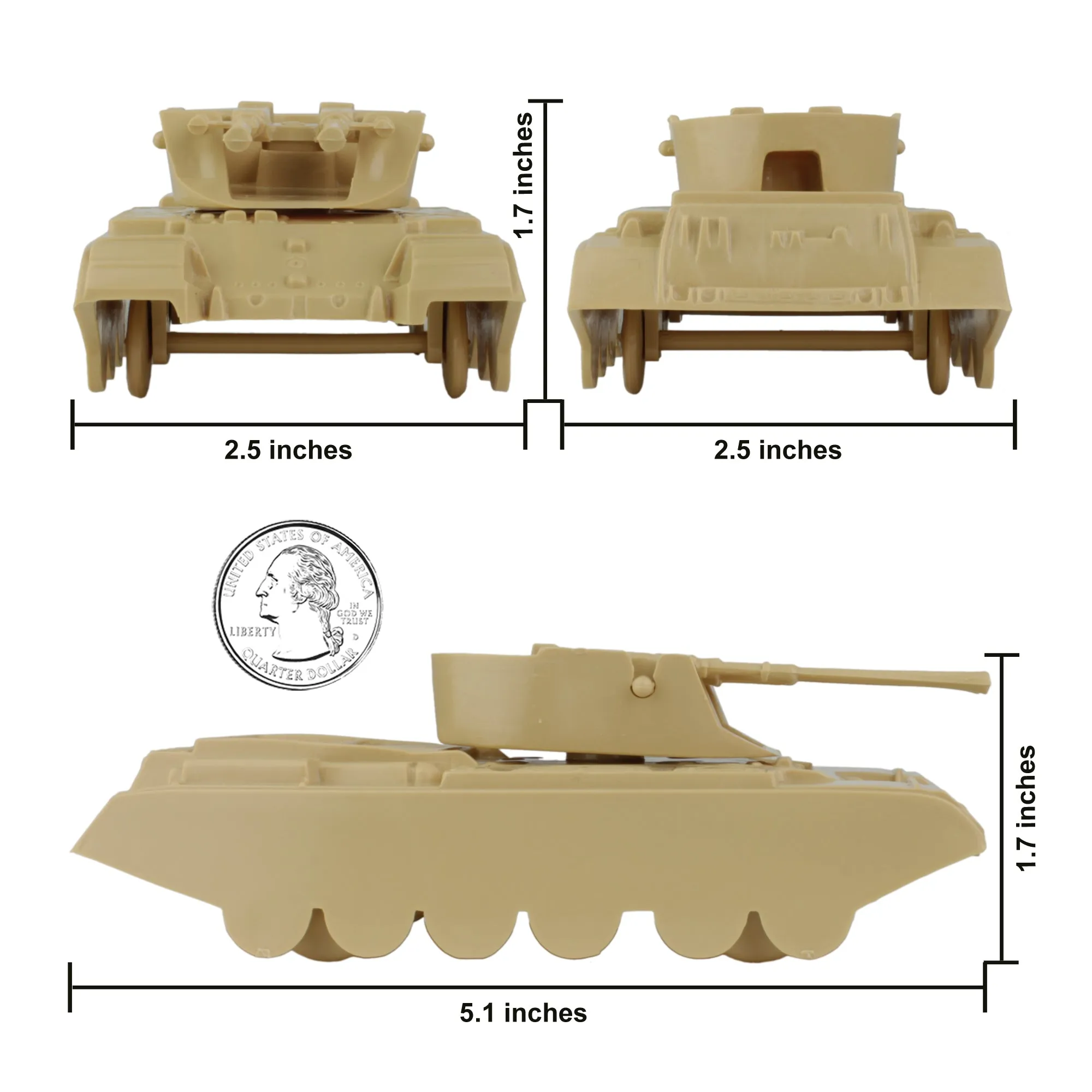 BMC Classic Payton Anti-Aircraft Tanks 4pc Tan & Green Plastic Army Men Vehicles