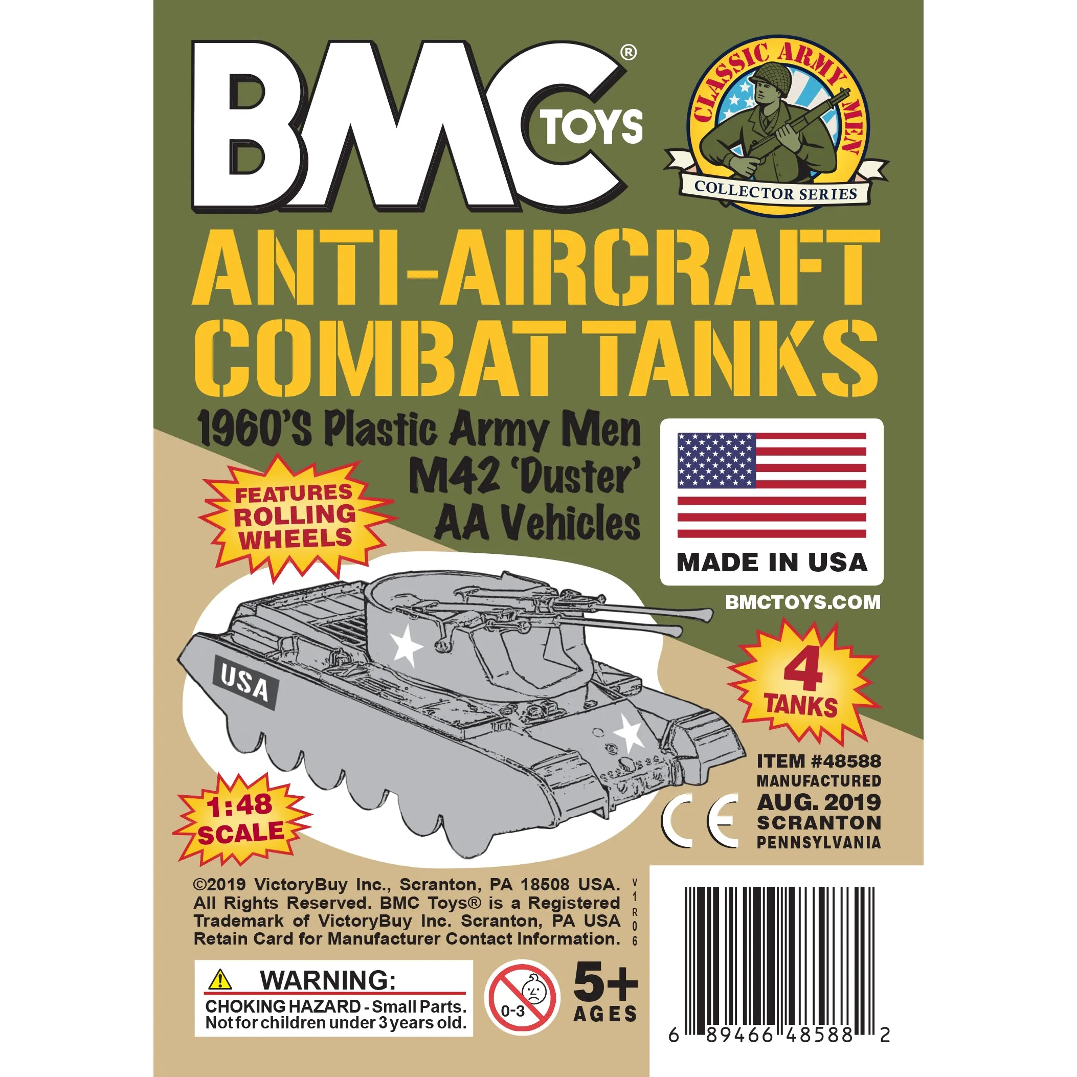 BMC Classic Payton Anti-Aircraft Tanks 4pc Tan & Green Plastic Army Men Vehicles