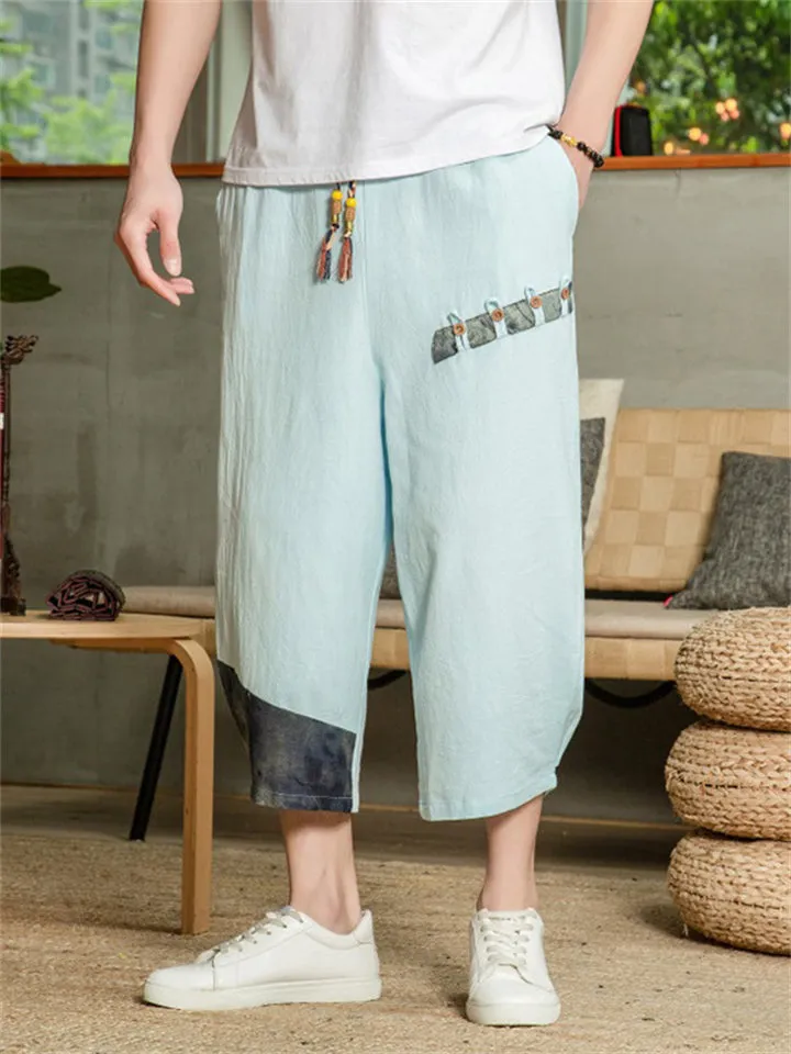 Cotton Linen Breathable Loose Men's Cropped Pants