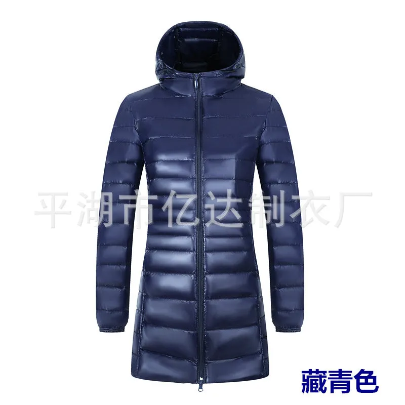 Cross-border  2023 new light and thin down jacket women's medium and long women's hooded plus size women's jacket winter