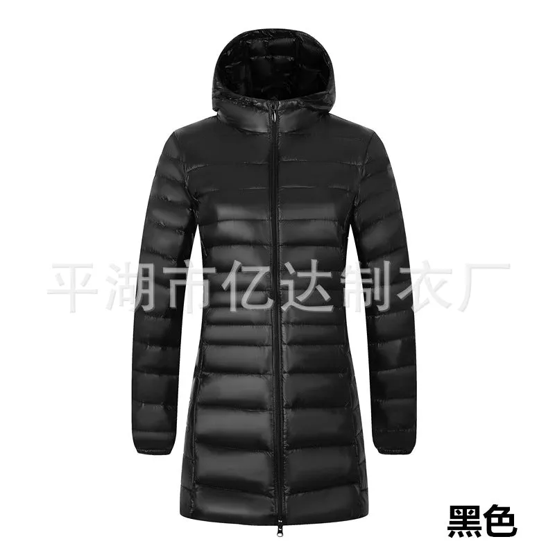 Cross-border  2023 new light and thin down jacket women's medium and long women's hooded plus size women's jacket winter