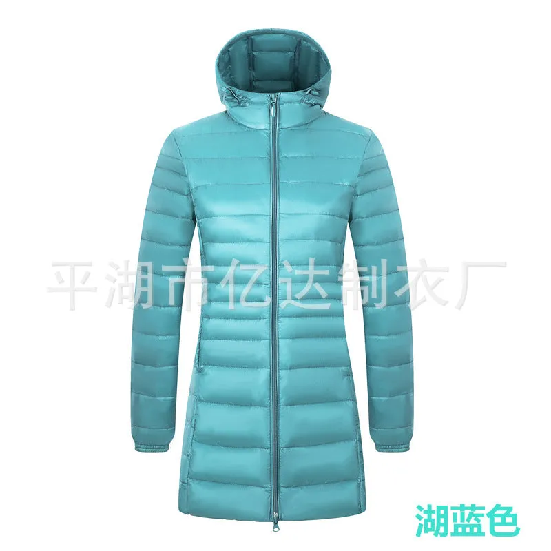 Cross-border  2023 new light and thin down jacket women's medium and long women's hooded plus size women's jacket winter