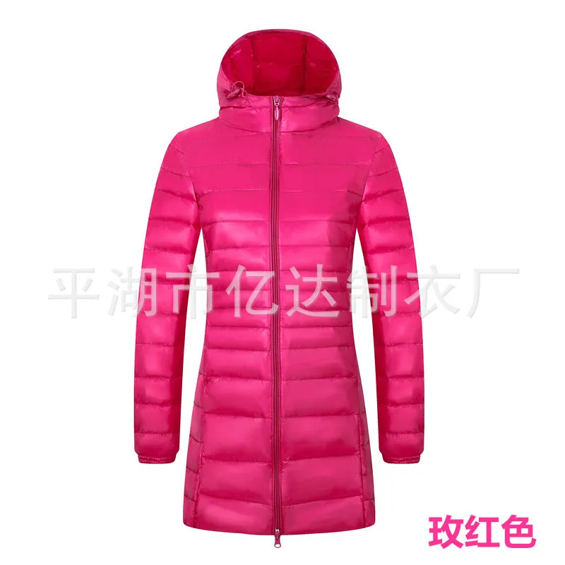 Cross-border  2023 new light and thin down jacket women's medium and long women's hooded plus size women's jacket winter