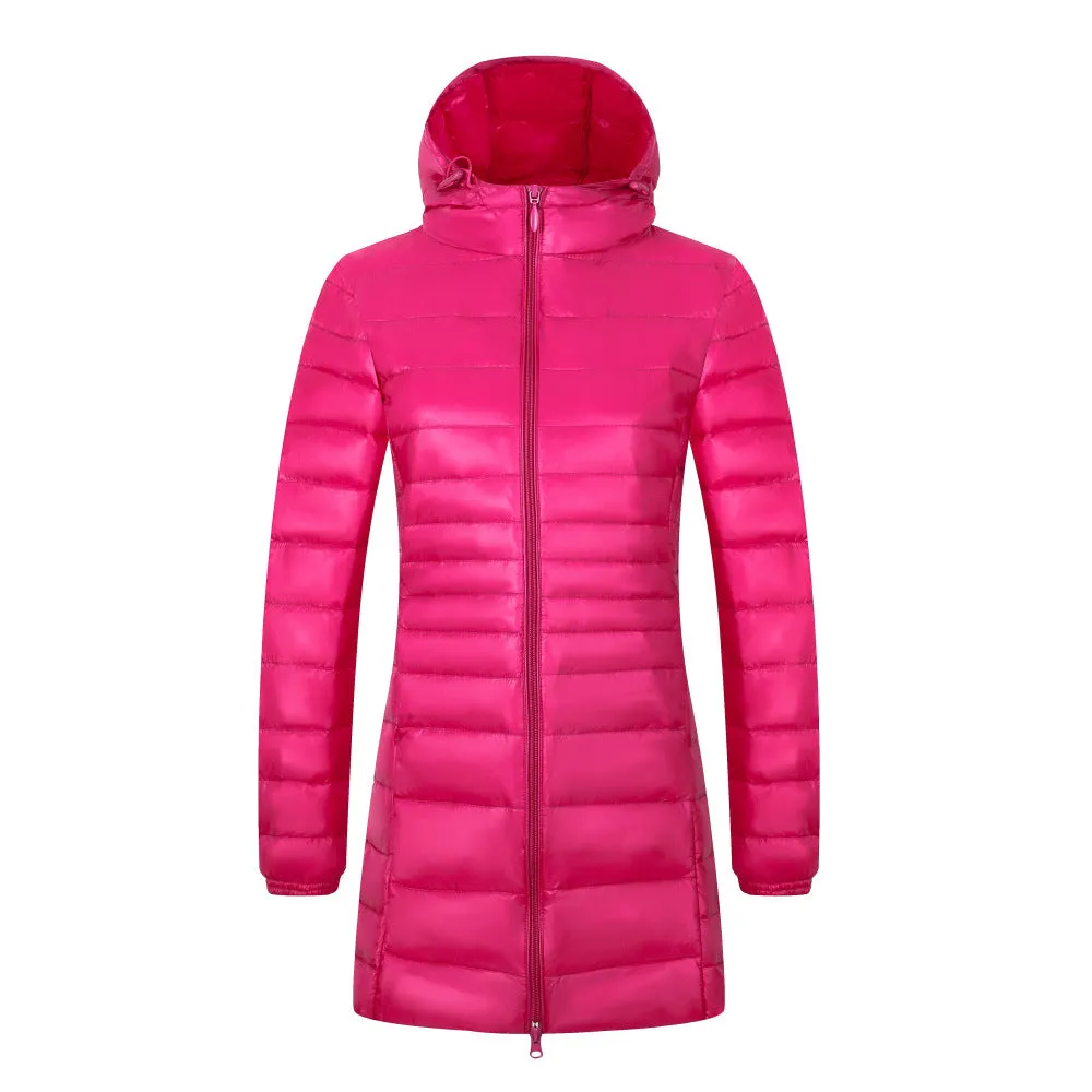 Cross-border  2023 new light and thin down jacket women's medium and long women's hooded plus size women's jacket winter