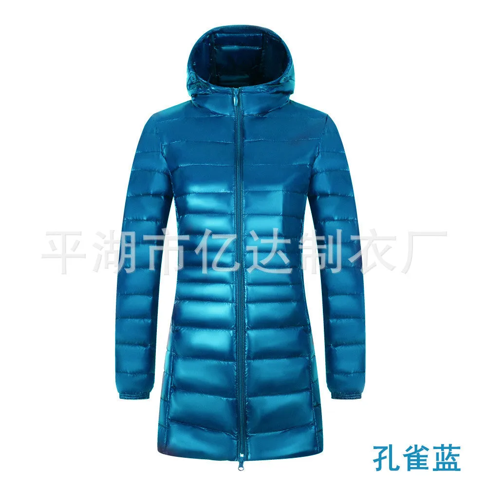 Cross-border  2023 new light and thin down jacket women's medium and long women's hooded plus size women's jacket winter