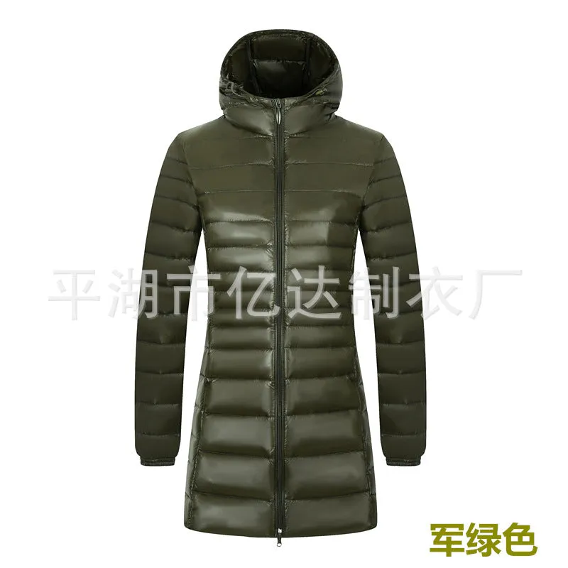 Cross-border  2023 new light and thin down jacket women's medium and long women's hooded plus size women's jacket winter