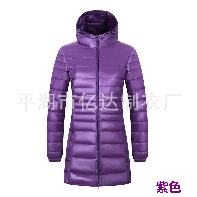 Cross-border  2023 new light and thin down jacket women's medium and long women's hooded plus size women's jacket winter