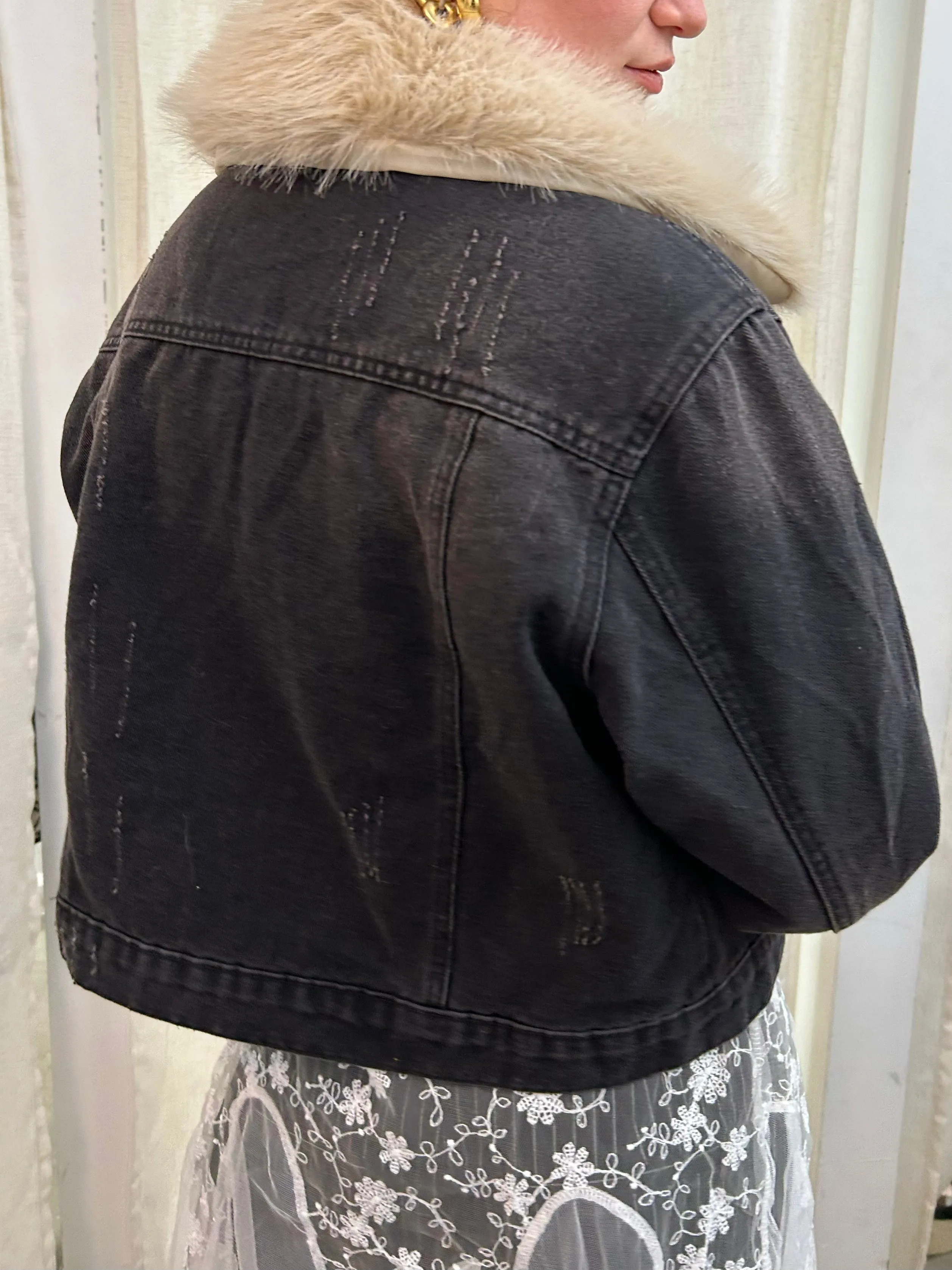 faux fur trim denim jacket