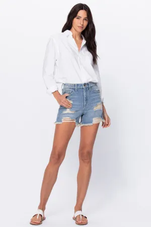 HIGH RISE 90'S SHORTS WITH FRAYED HEM AND DISTRESS / SP-S7391ML