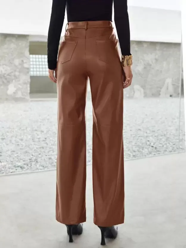 High-waisted Faux Leather Pants