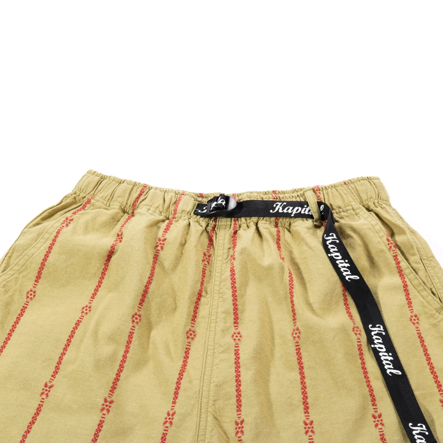 KAPITAL COTTON LINEN SIAM STRIPE EASY SHORTS LIGHT KHAKI