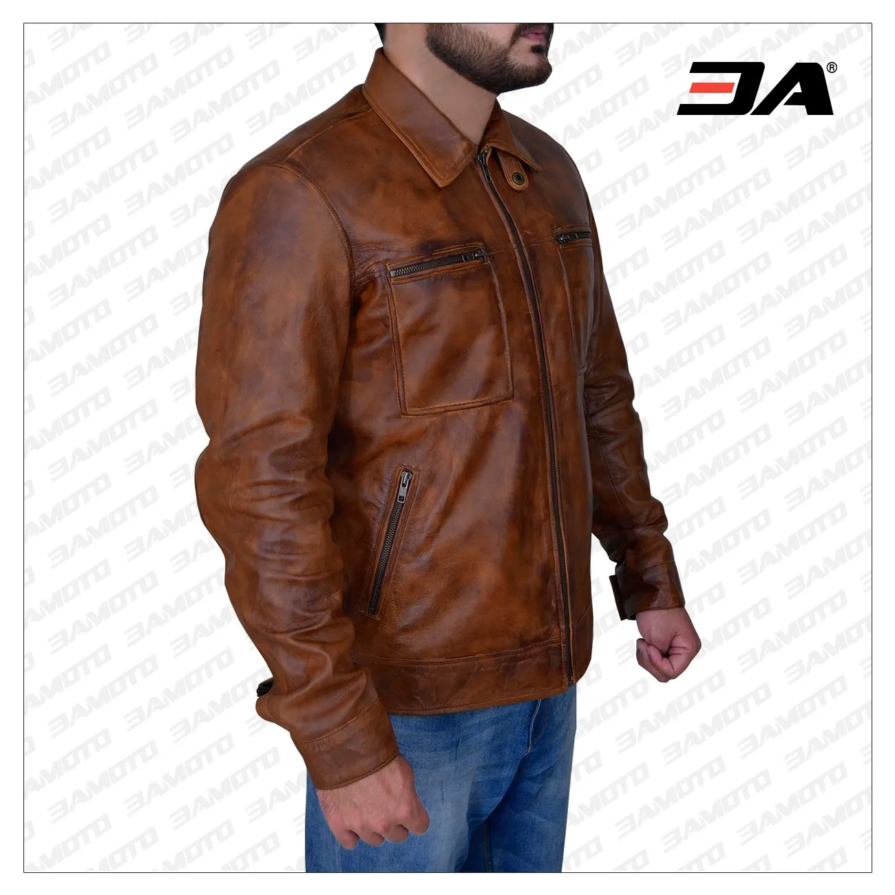 Men's Distressed Brown Leather Jacket