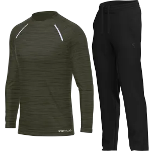 Men's Green Long Sleeve T Shirt & Black Joggers Set