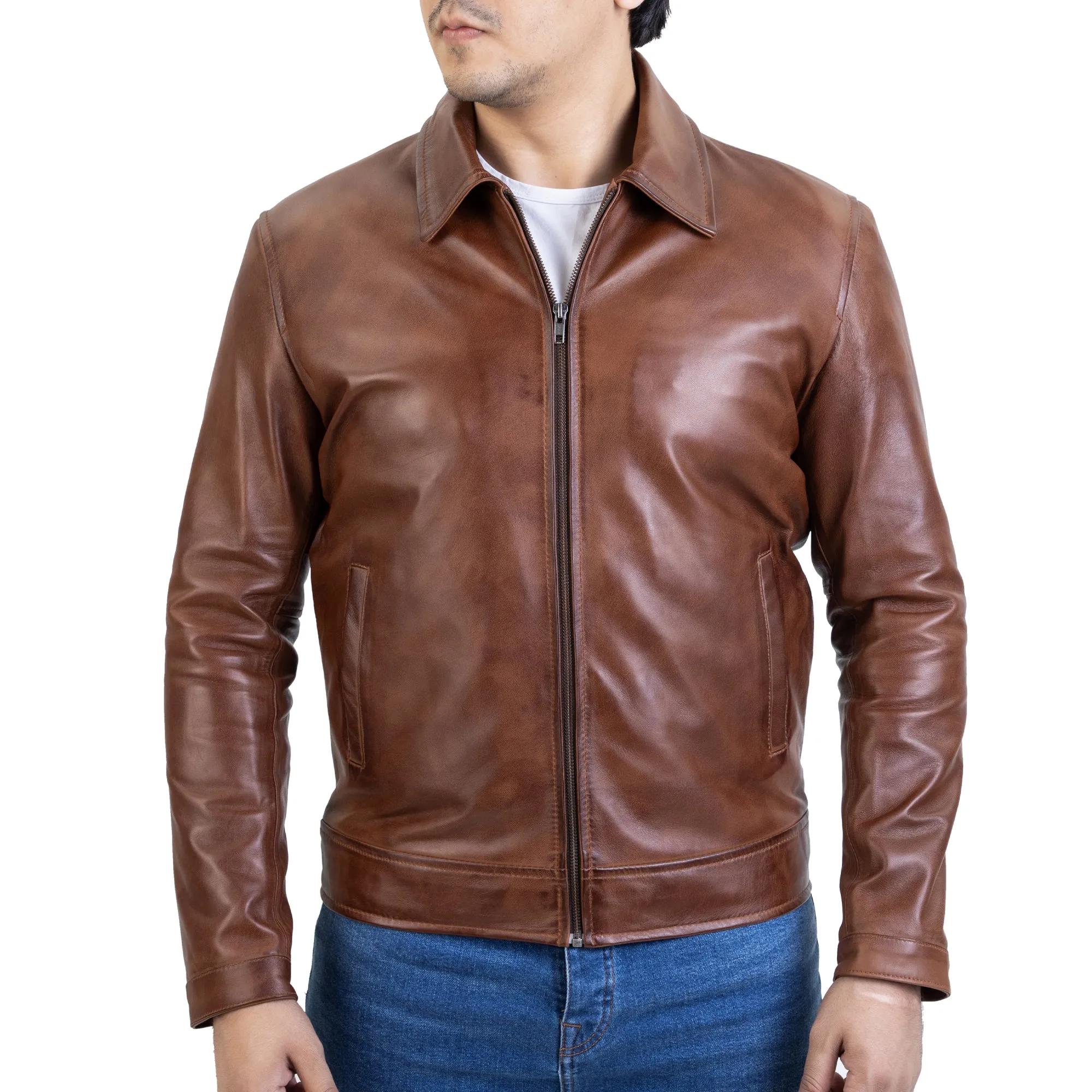 Men's Harrington Collar Shirt Premium Leather Jacket