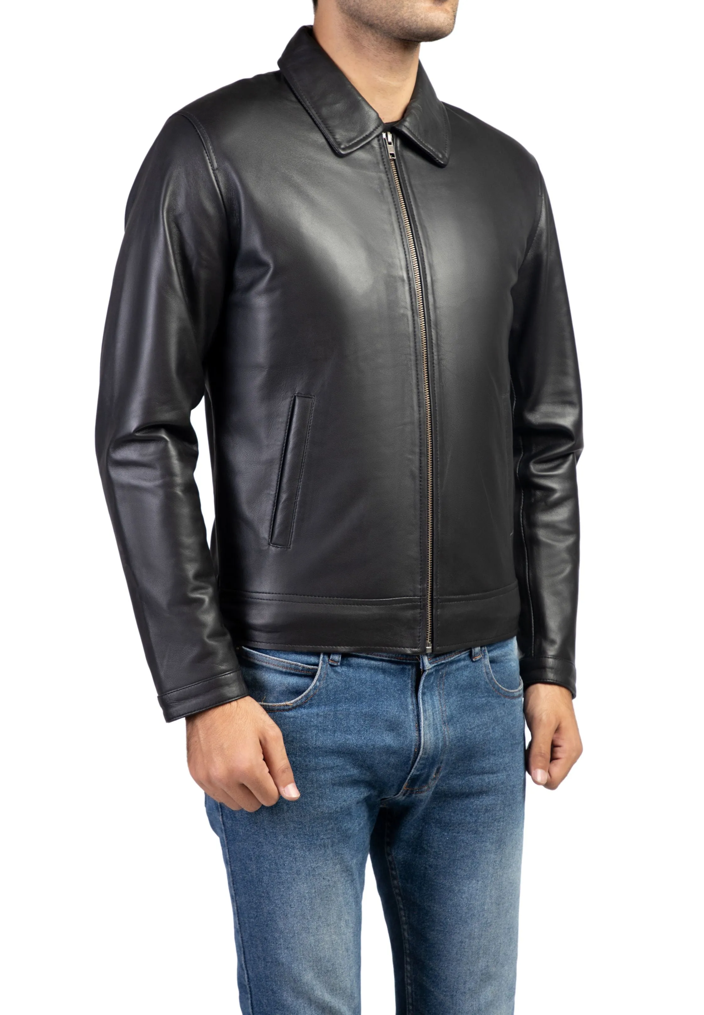 Men's Harrington Collar Shirt Premium Leather Jacket