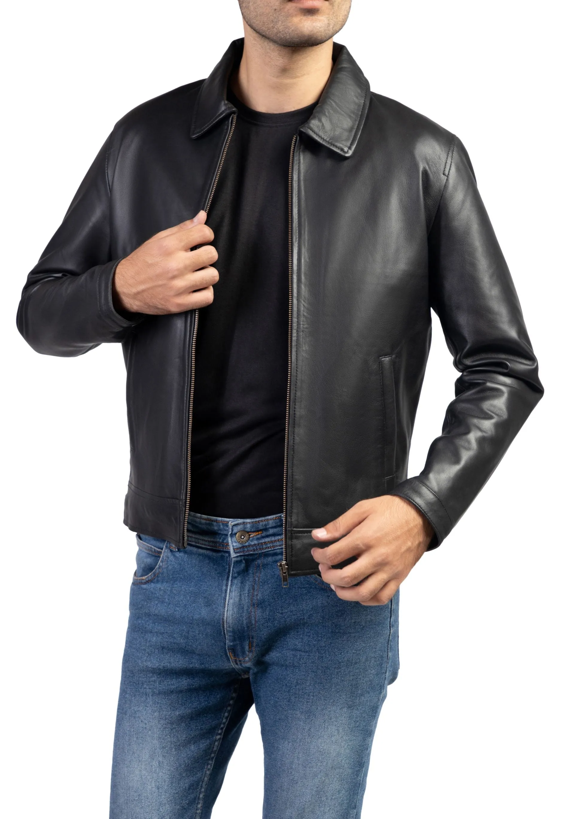 Men's Harrington Collar Shirt Premium Leather Jacket