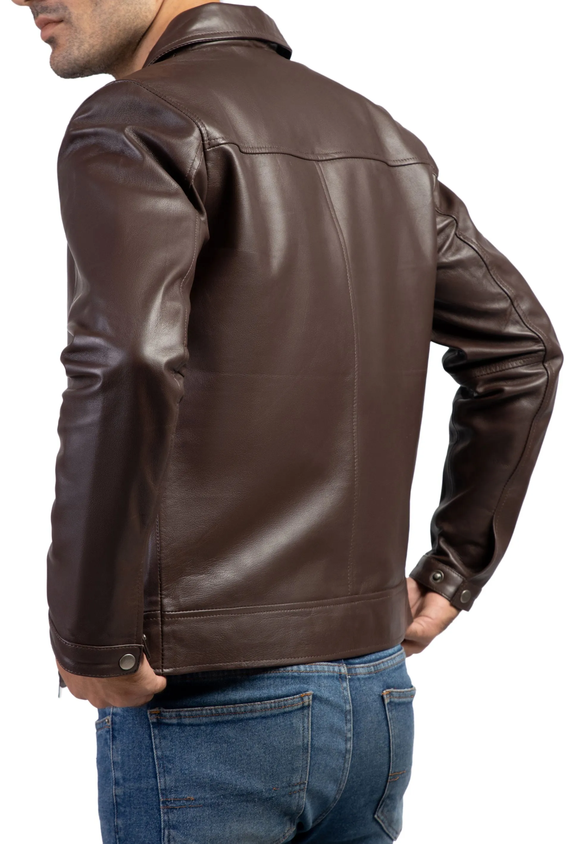 Men's Harrington Collar Shirt Premium Leather Jacket