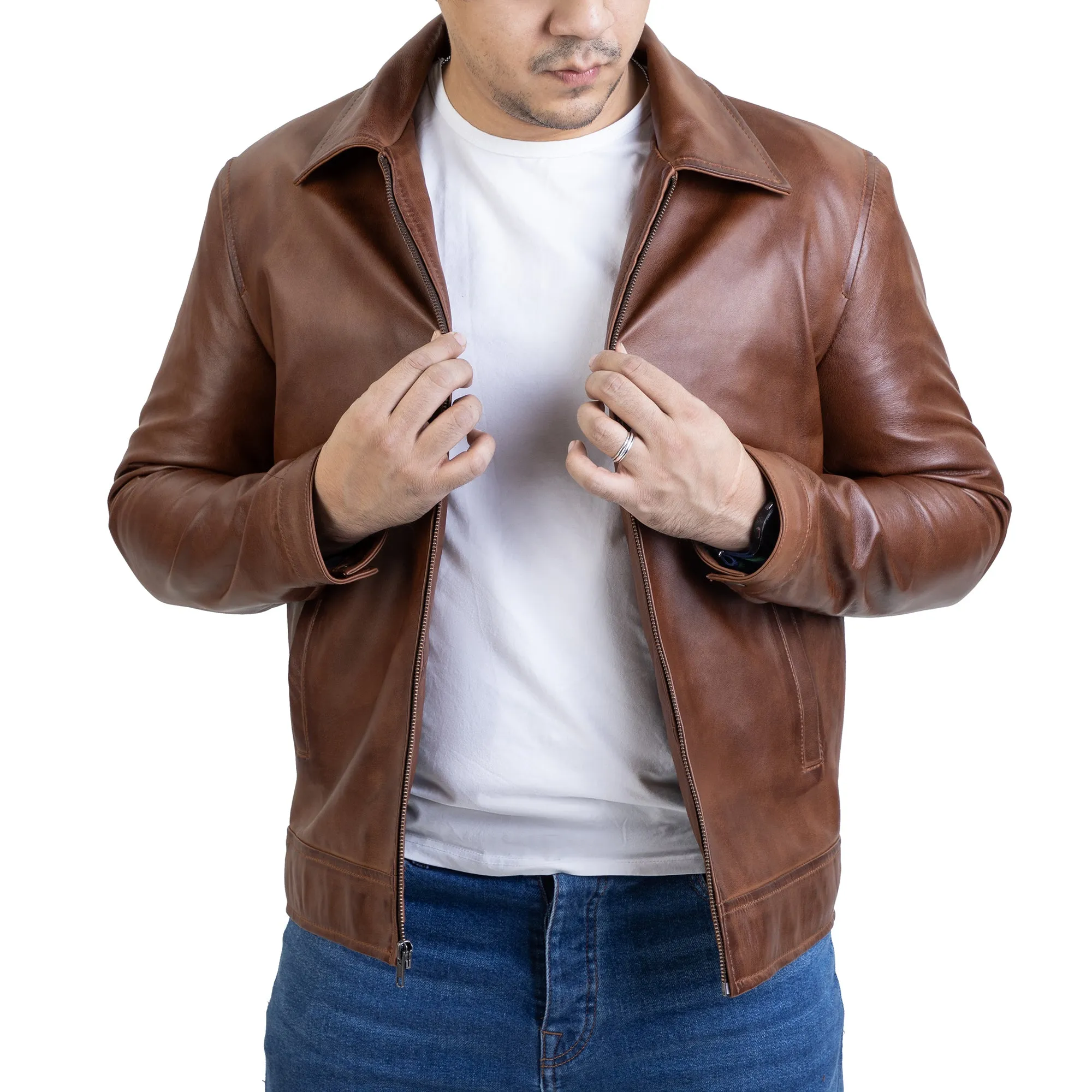 Men's Harrington Collar Shirt Premium Leather Jacket