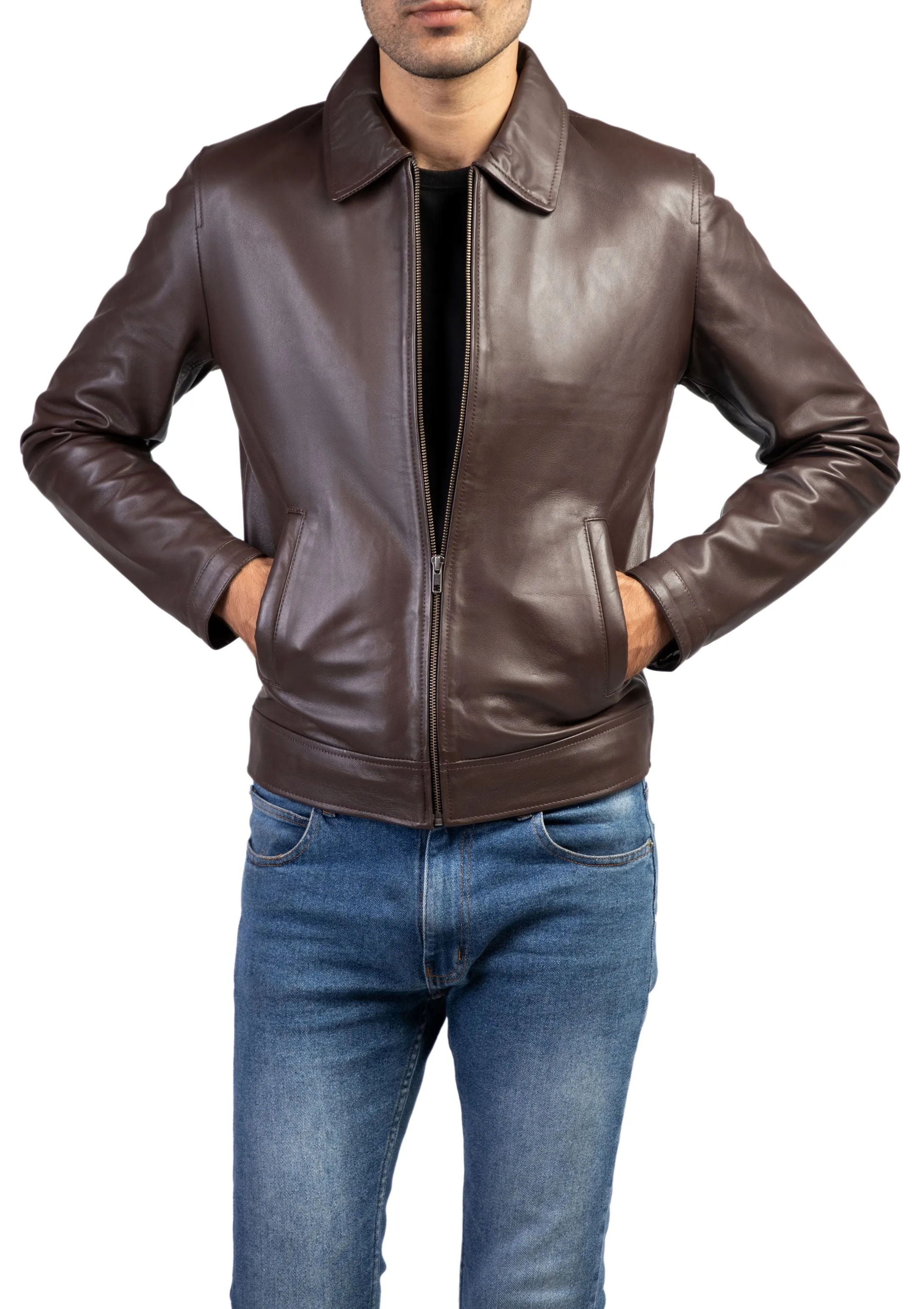 Men's Harrington Collar Shirt Premium Leather Jacket