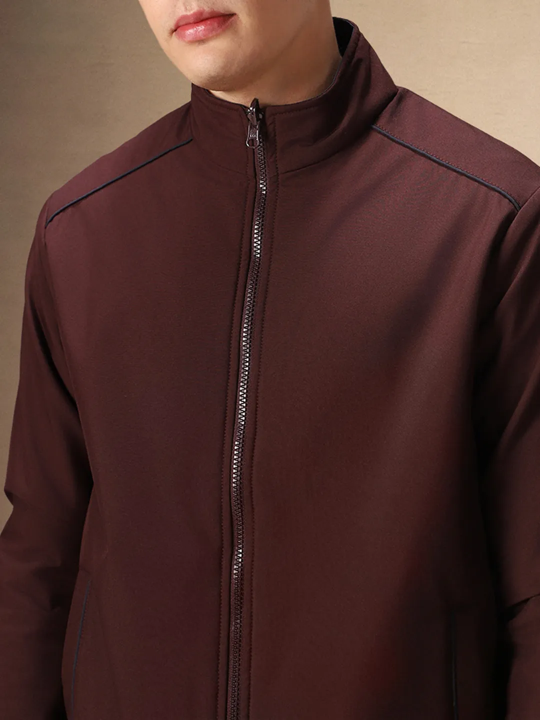 Men's Maroon Reversible Mock Neck Full Sleeves Jacket