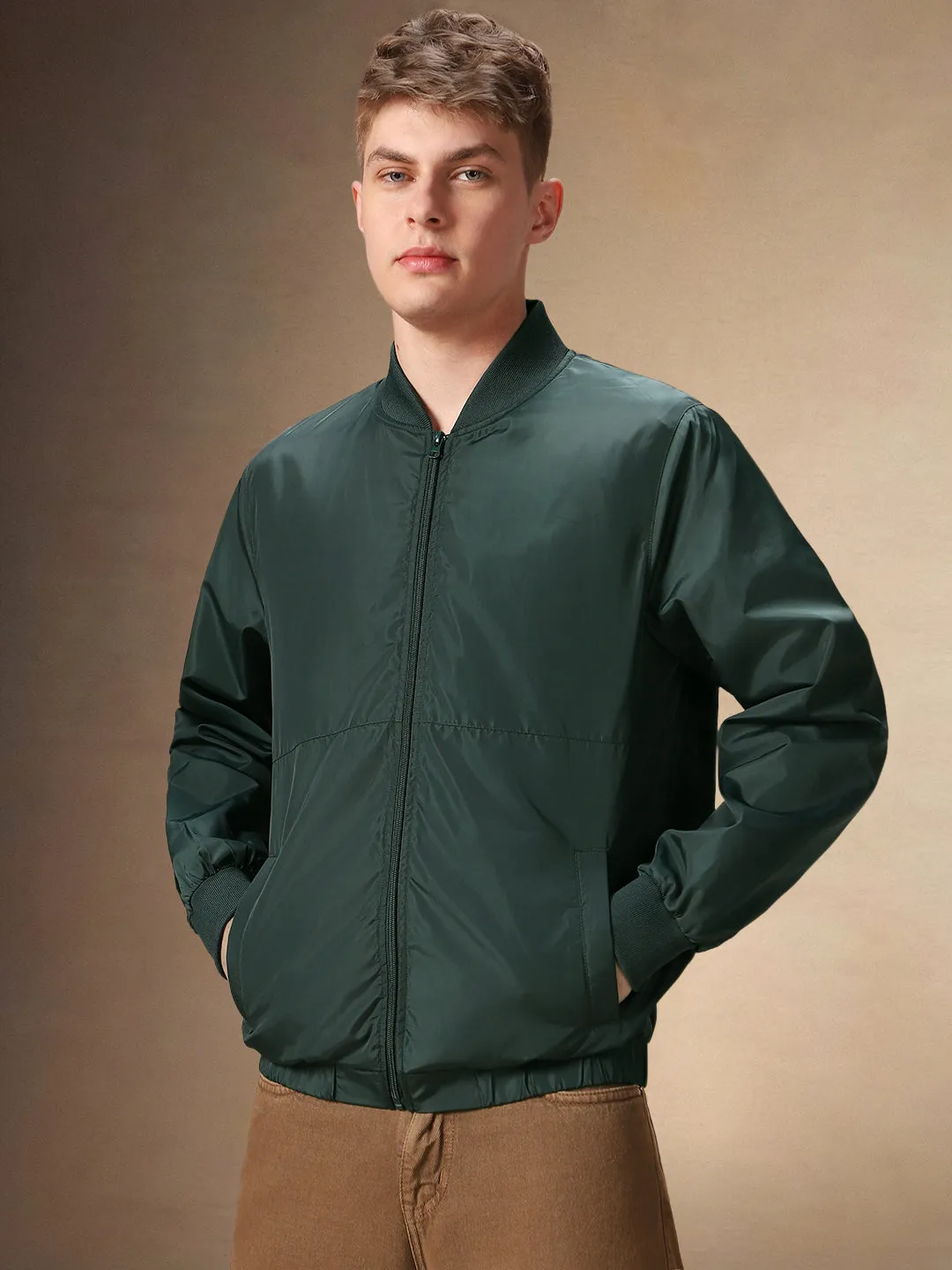 Men's Rib Collar Full Sleeves Bomber Jacket