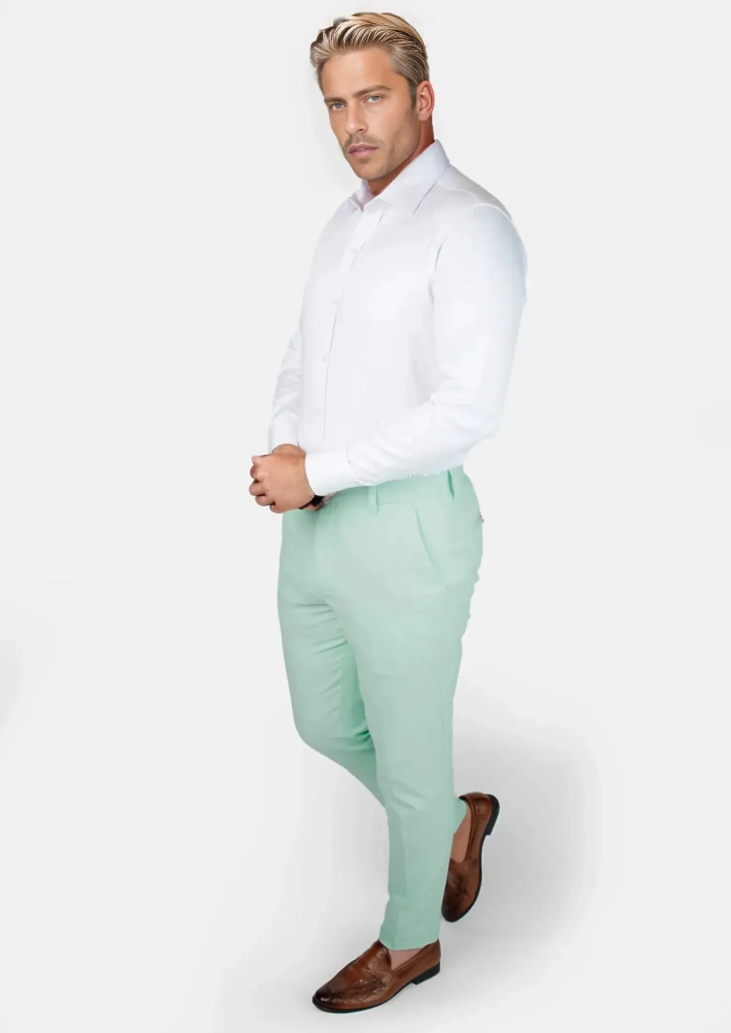 Mint Green Linen Blend Pants