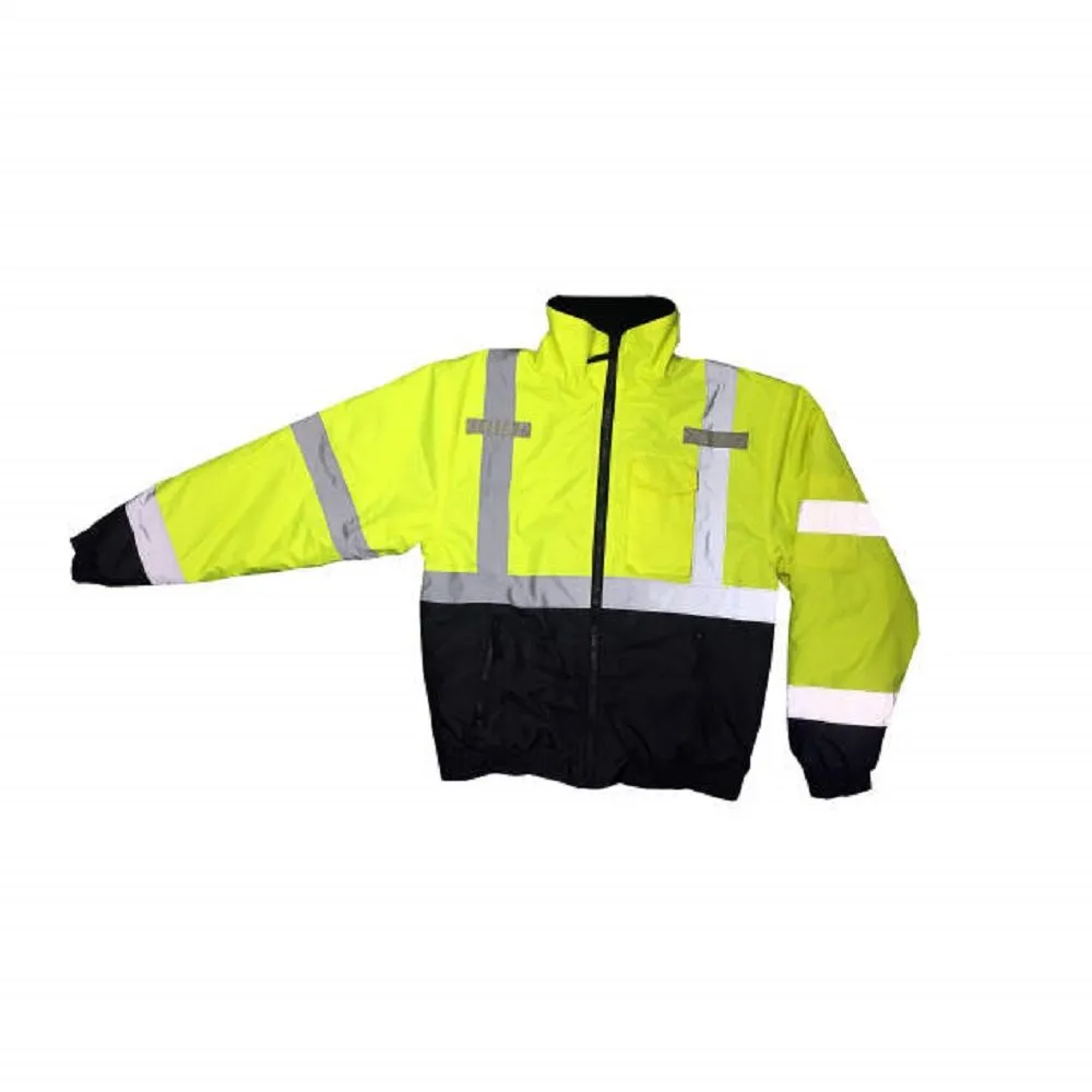 Radians SJ11QB-3ZGS Class3 Hi-Vis Weatherproof Bomber Jacket with Quilted Built-in Liner, Hi-Vis Green/Black, 1 Each