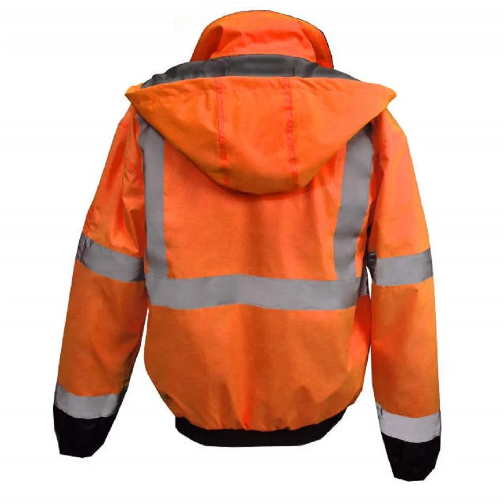 Radians SJ11QB-3ZOS Class3 Hi-Vis Weatherproof Bomber Jacket with Quilted Built-in Liner, Hi-Vis Orange/Black, 1 Each