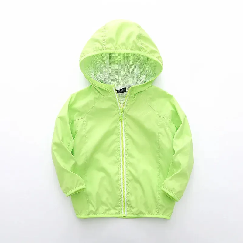 Spring Summer Boys Girl Jacket Solid Color Hooded Zipper Coats  Baby Girls Outerwear Kids Windbreaker