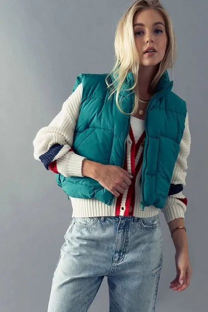 Stand Collar Quilt Cropped Puffer Vest