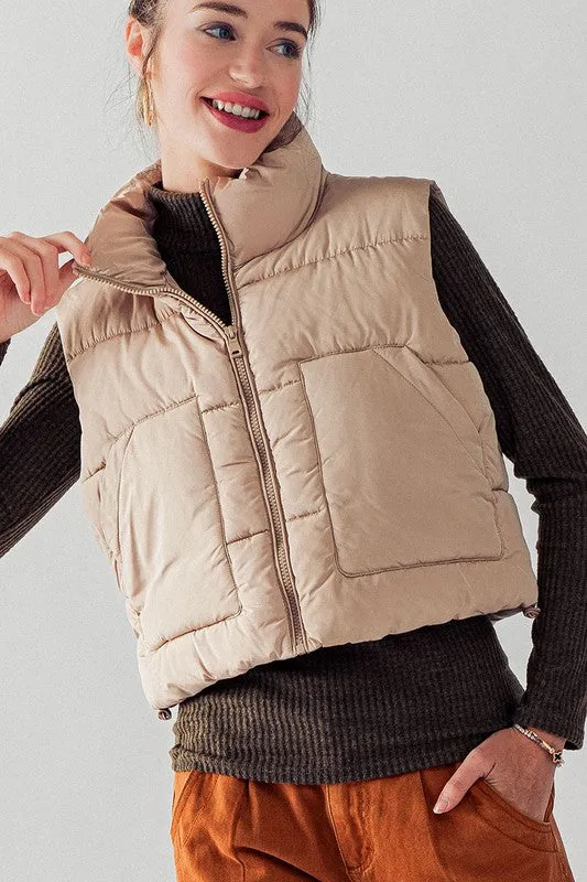 Stand Collar Quilt Cropped Puffer Vest