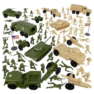 Tim Mee Combat Convoy 64pc Playset - 64pc OD Green vs. Tan Soldiers & Vehicles