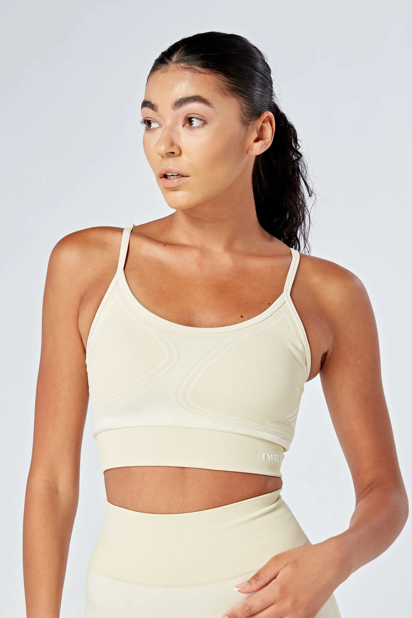 Twill Active Recycled Colour Block Body Fit Seamless Sports Bra - Stone