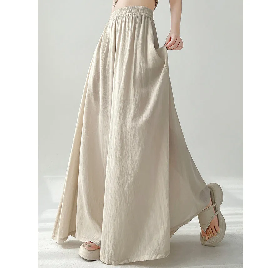 Wide-Leg Ice Silk Breathable Elastic Waist Loose Pants