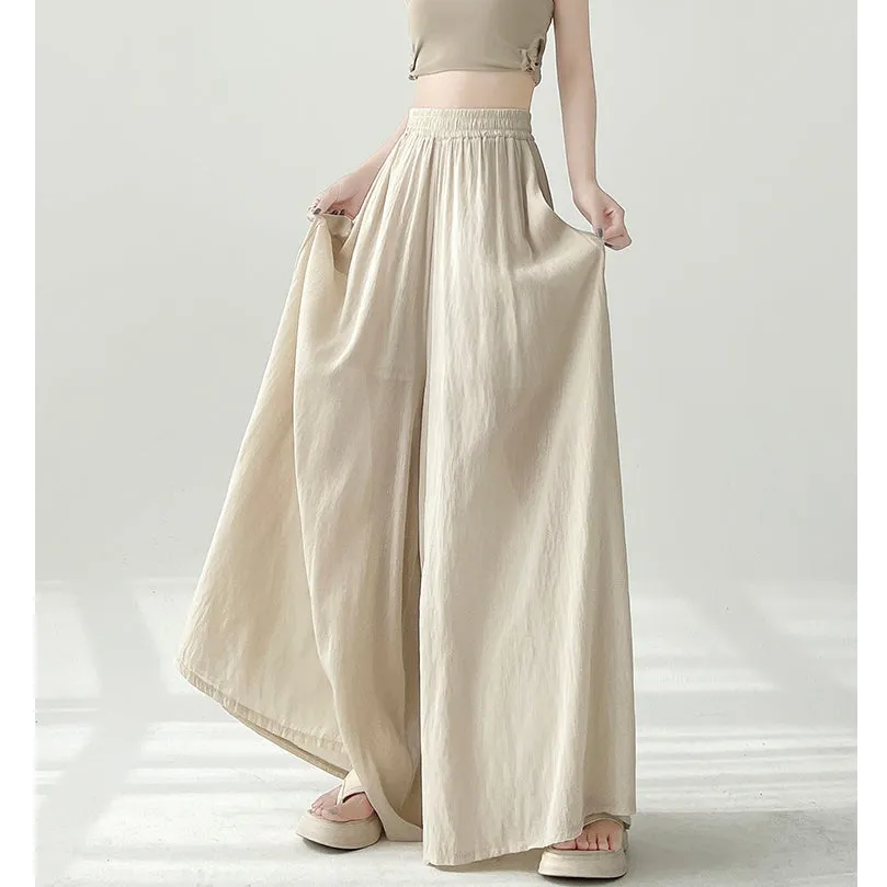 Wide-Leg Ice Silk Breathable Elastic Waist Loose Pants