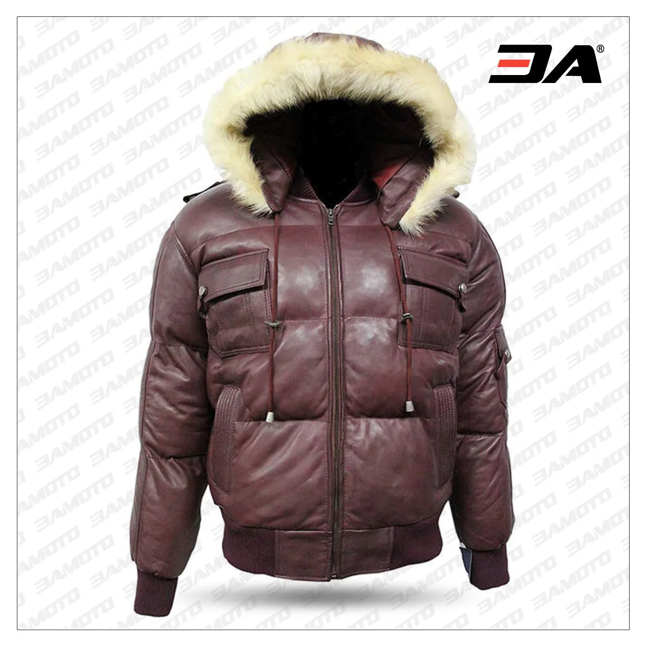 Winter Warm Pilot 6 Puffer Men's Hooded Bomber Real Lambskin Leather Jacket